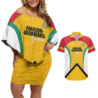 Guyana Cricket Custom Couples Matching Off Shoulder Short Dress and Hawaiian Shirt Amazon Warriors Est 2013 Version - Wonder Print Shop