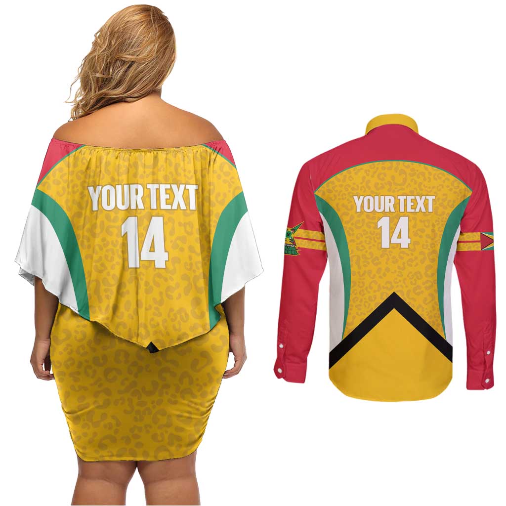Guyana Cricket Custom Couples Matching Off Shoulder Short Dress and Long Sleeve Button Shirt Amazon Warriors Est 2013 Version - Wonder Print Shop