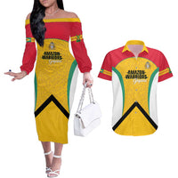 Guyana Cricket Custom Couples Matching Off The Shoulder Long Sleeve Dress and Hawaiian Shirt Amazon Warriors Est 2013 Version - Wonder Print Shop