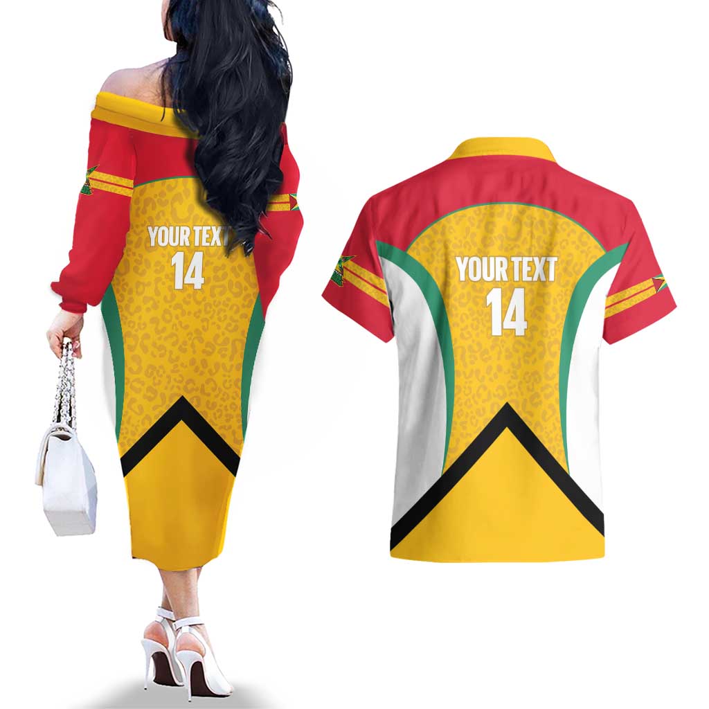 Guyana Cricket Custom Couples Matching Off The Shoulder Long Sleeve Dress and Hawaiian Shirt Amazon Warriors Est 2013 Version - Wonder Print Shop