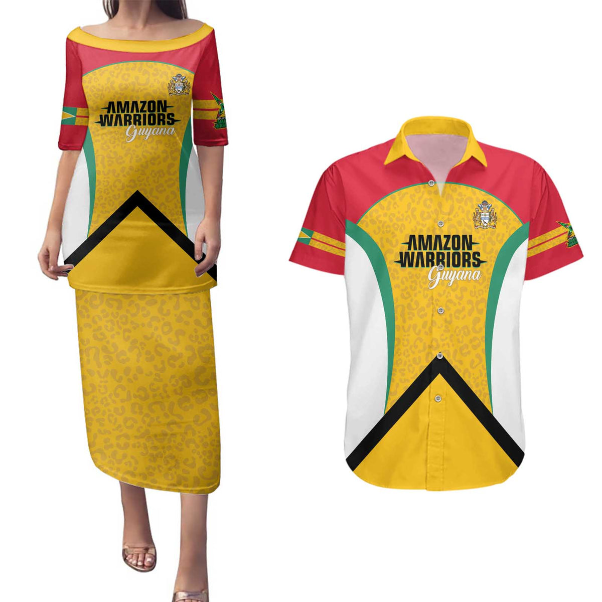 Guyana Cricket Custom Couples Matching Puletasi and Hawaiian Shirt Amazon Warriors Est 2013 Version - Wonder Print Shop