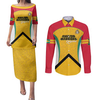 Guyana Cricket Custom Couples Matching Puletasi and Long Sleeve Button Shirt Amazon Warriors Est 2013 Version - Wonder Print Shop