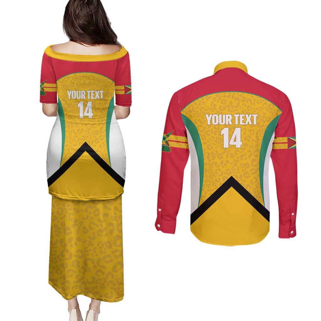 Guyana Cricket Custom Couples Matching Puletasi and Long Sleeve Button Shirt Amazon Warriors Est 2013 Version - Wonder Print Shop