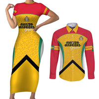 Guyana Cricket Custom Couples Matching Short Sleeve Bodycon Dress and Long Sleeve Button Shirt Amazon Warriors Est 2013 Version - Wonder Print Shop