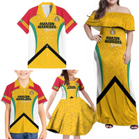 Guyana Cricket Custom Family Matching Off Shoulder Maxi Dress and Hawaiian Shirt Amazon Warriors Est 2013 Version - Wonder Print Shop