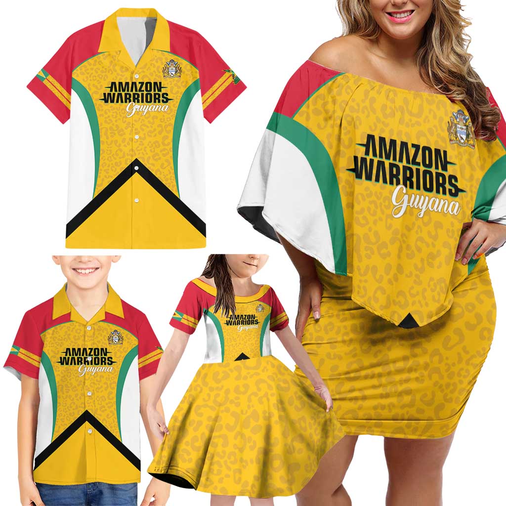 Guyana Cricket Custom Family Matching Off Shoulder Short Dress and Hawaiian Shirt Amazon Warriors Est 2013 Version - Wonder Print Shop