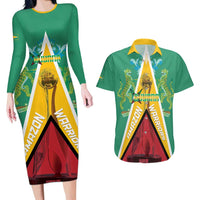 Custom Guyana Cricket Amazon Warriors Couples Matching Long Sleeve Bodycon Dress and Hawaiian Shirt Flag Style - Wonder Print Shop