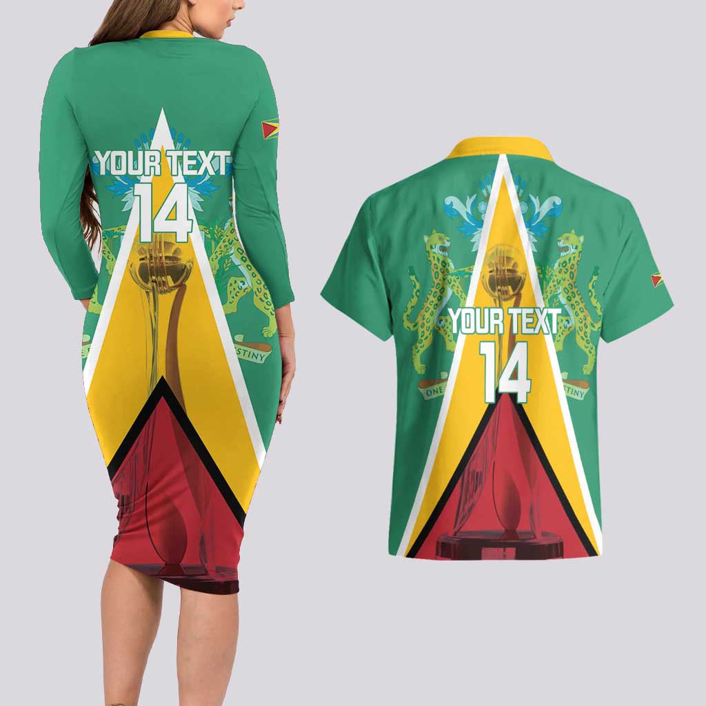 Custom Guyana Cricket Amazon Warriors Couples Matching Long Sleeve Bodycon Dress and Hawaiian Shirt Flag Style - Wonder Print Shop