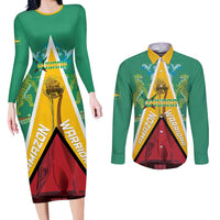 Custom Guyana Cricket Amazon Warriors Couples Matching Long Sleeve Bodycon Dress and Long Sleeve Button Shirt Flag Style - Wonder Print Shop