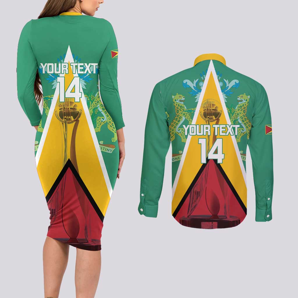 Custom Guyana Cricket Amazon Warriors Couples Matching Long Sleeve Bodycon Dress and Long Sleeve Button Shirt Flag Style - Wonder Print Shop