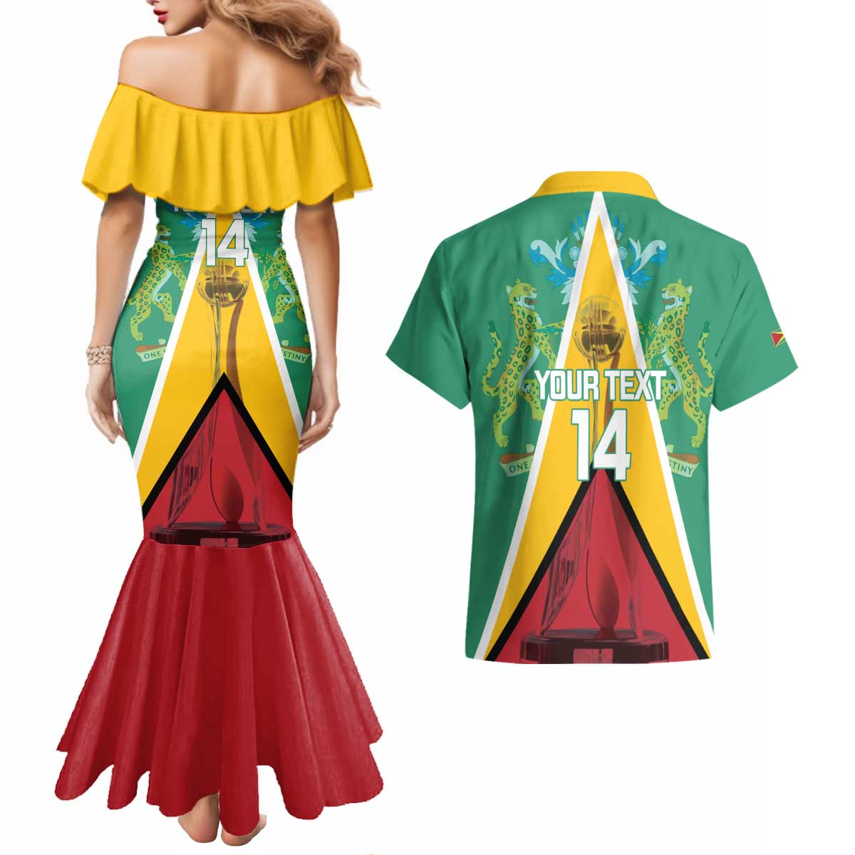 Custom Guyana Cricket Amazon Warriors Couples Matching Mermaid Dress and Hawaiian Shirt Flag Style - Wonder Print Shop
