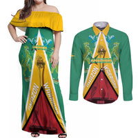 Custom Guyana Cricket Amazon Warriors Couples Matching Off Shoulder Maxi Dress and Long Sleeve Button Shirt Flag Style - Wonder Print Shop
