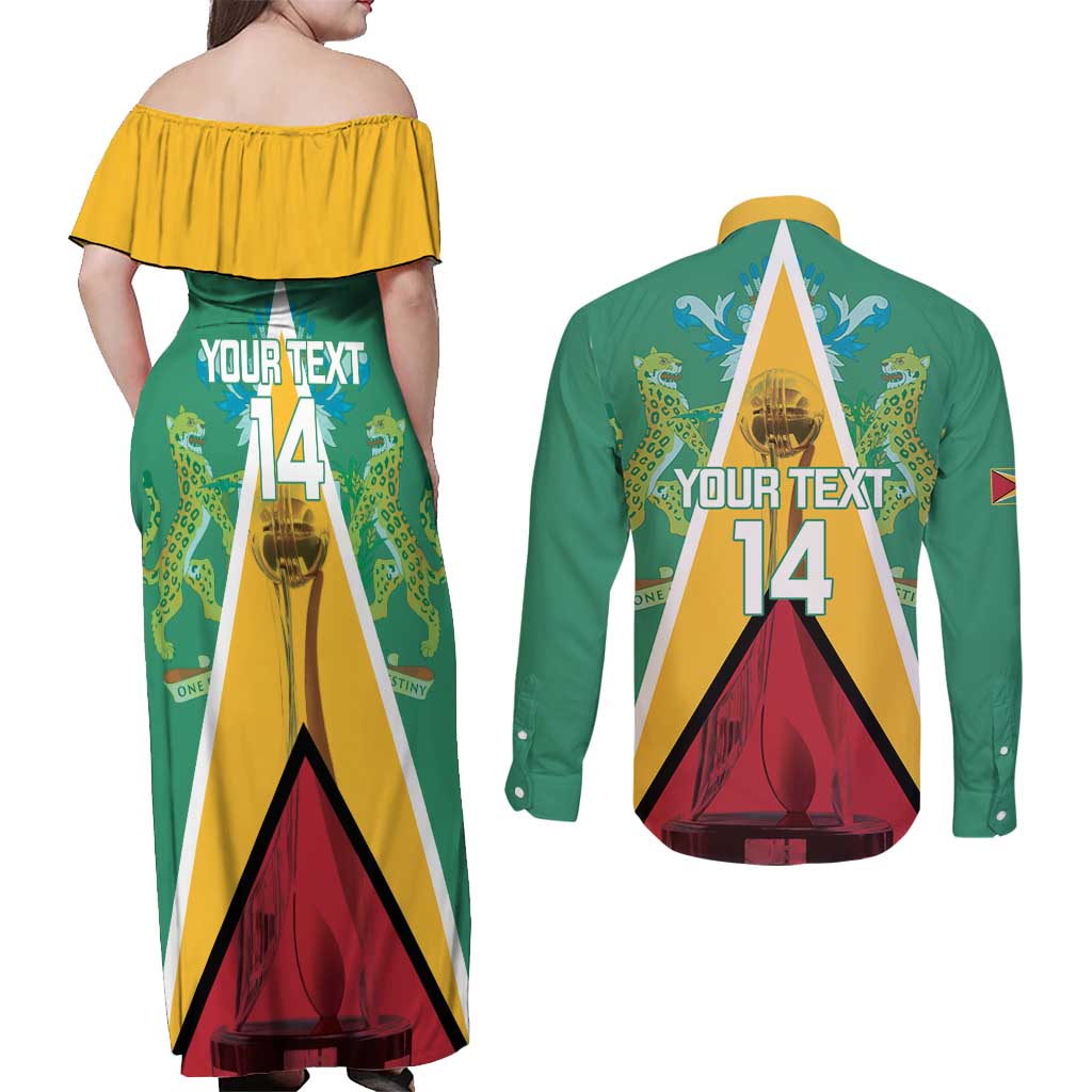 Custom Guyana Cricket Amazon Warriors Couples Matching Off Shoulder Maxi Dress and Long Sleeve Button Shirt Flag Style - Wonder Print Shop