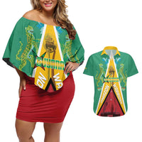 Custom Guyana Cricket Amazon Warriors Couples Matching Off Shoulder Short Dress and Hawaiian Shirt Flag Style - Wonder Print Shop