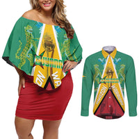 Custom Guyana Cricket Amazon Warriors Couples Matching Off Shoulder Short Dress and Long Sleeve Button Shirt Flag Style - Wonder Print Shop