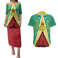 Custom Guyana Cricket Amazon Warriors Couples Matching Puletasi and Hawaiian Shirt Flag Style - Wonder Print Shop
