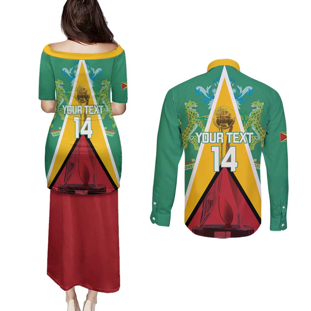 Custom Guyana Cricket Amazon Warriors Couples Matching Puletasi and Long Sleeve Button Shirt Flag Style - Wonder Print Shop