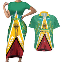 Custom Guyana Cricket Amazon Warriors Couples Matching Short Sleeve Bodycon Dress and Hawaiian Shirt Flag Style - Wonder Print Shop