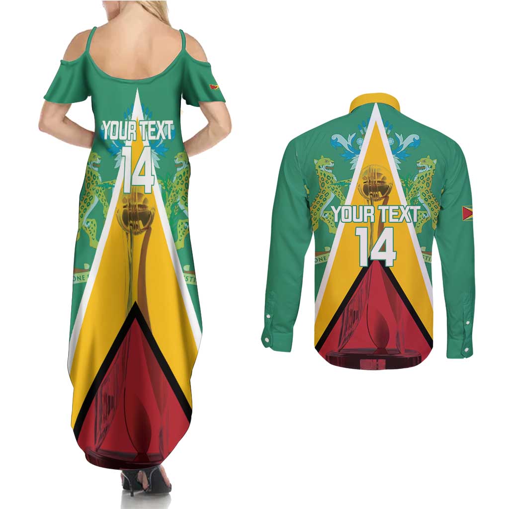 Custom Guyana Cricket Amazon Warriors Couples Matching Summer Maxi Dress and Long Sleeve Button Shirt Flag Style - Wonder Print Shop