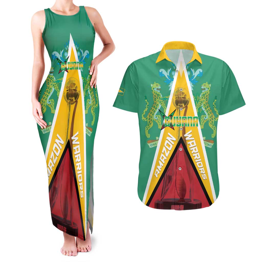 Custom Guyana Cricket Amazon Warriors Couples Matching Tank Maxi Dress and Hawaiian Shirt Flag Style - Wonder Print Shop