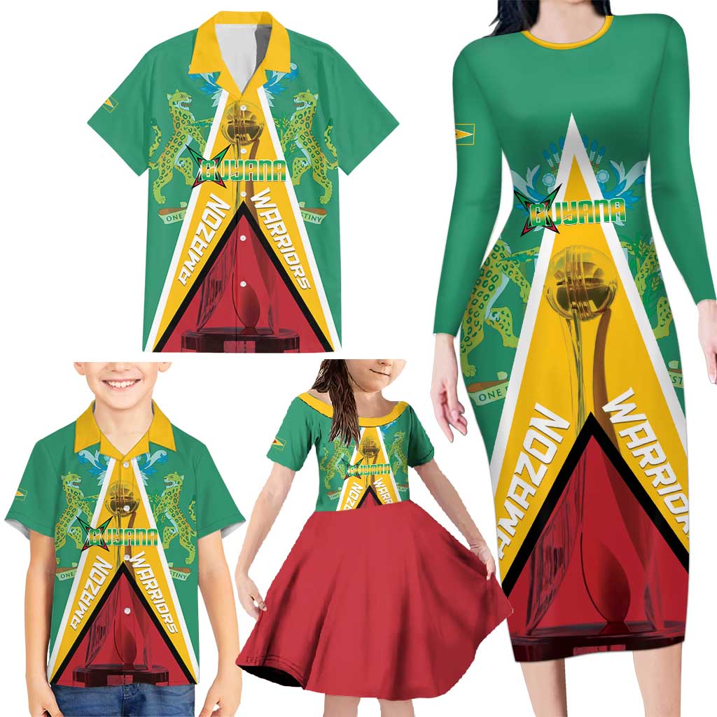 Custom Guyana Cricket Amazon Warriors Family Matching Long Sleeve Bodycon Dress and Hawaiian Shirt Flag Style - Wonder Print Shop