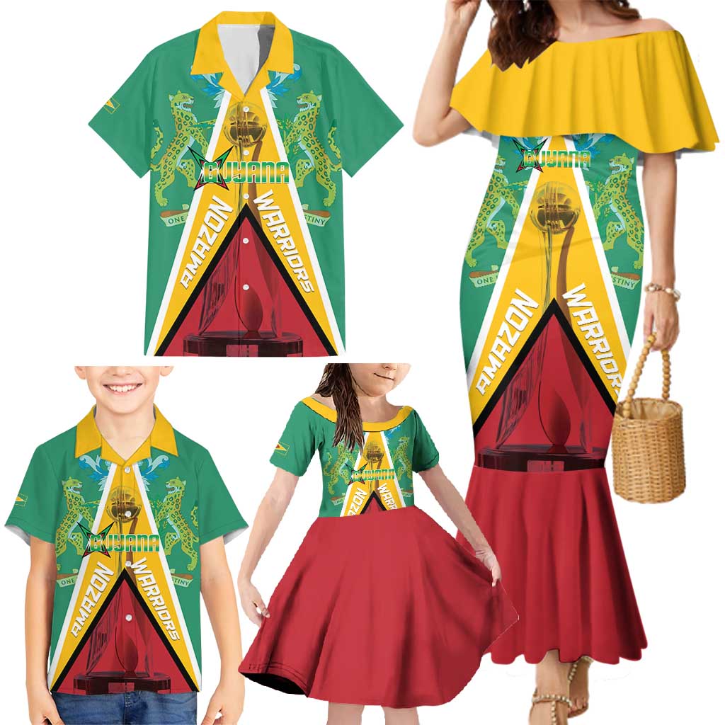 Custom Guyana Cricket Amazon Warriors Family Matching Mermaid Dress and Hawaiian Shirt Flag Style - Wonder Print Shop