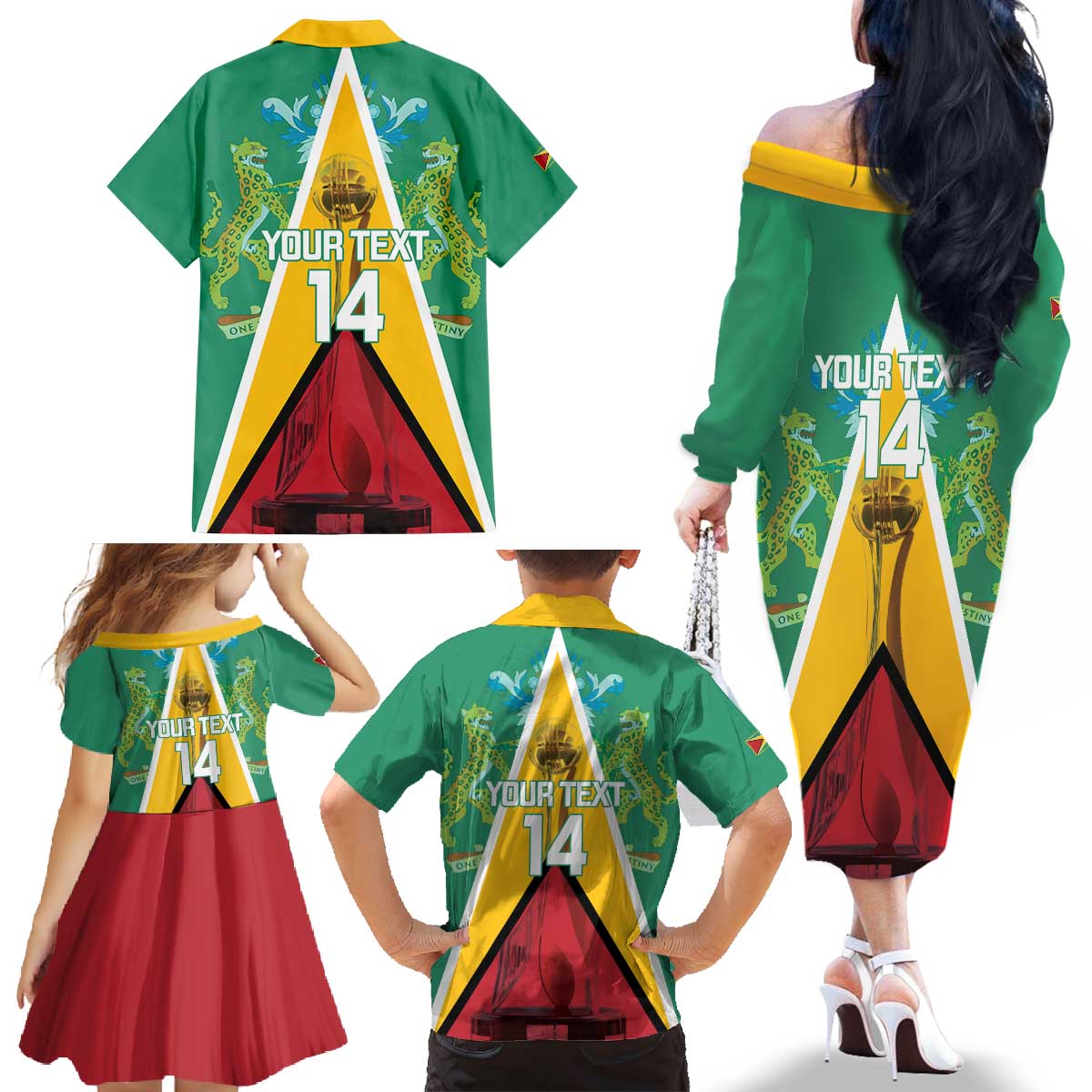 Custom Guyana Cricket Amazon Warriors Family Matching Off The Shoulder Long Sleeve Dress and Hawaiian Shirt Flag Style - Wonder Print Shop