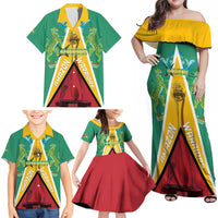 Custom Guyana Cricket Amazon Warriors Family Matching Off Shoulder Maxi Dress and Hawaiian Shirt Flag Style - Wonder Print Shop
