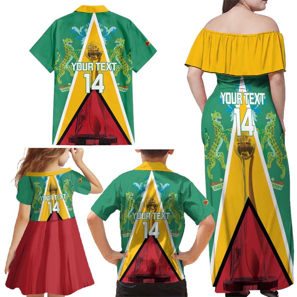 Custom Guyana Cricket Amazon Warriors Family Matching Off Shoulder Maxi Dress and Hawaiian Shirt Flag Style - Wonder Print Shop