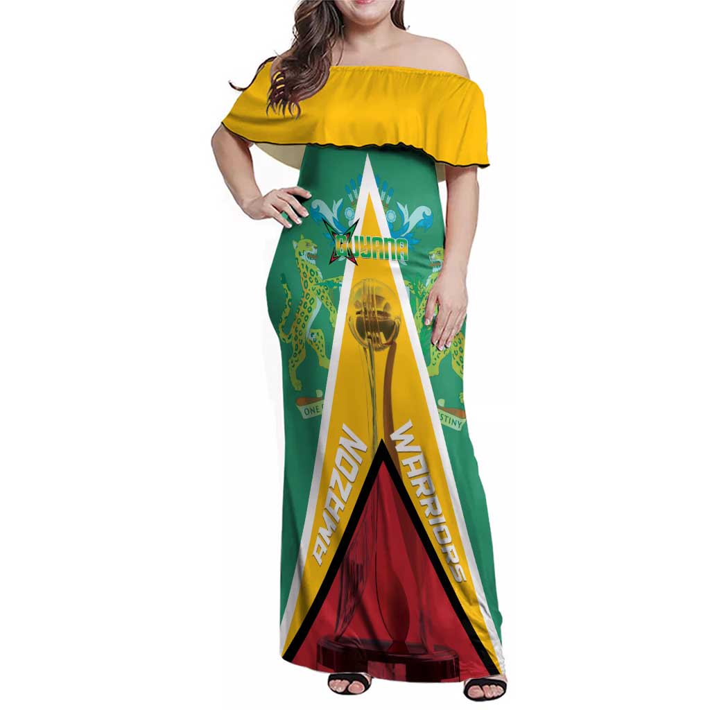 Custom Guyana Cricket Amazon Warriors Family Matching Off Shoulder Maxi Dress and Hawaiian Shirt Flag Style - Wonder Print Shop