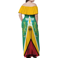 Custom Guyana Cricket Amazon Warriors Family Matching Off Shoulder Maxi Dress and Hawaiian Shirt Flag Style - Wonder Print Shop