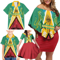 Custom Guyana Cricket Amazon Warriors Family Matching Off Shoulder Short Dress and Hawaiian Shirt Flag Style - Wonder Print Shop