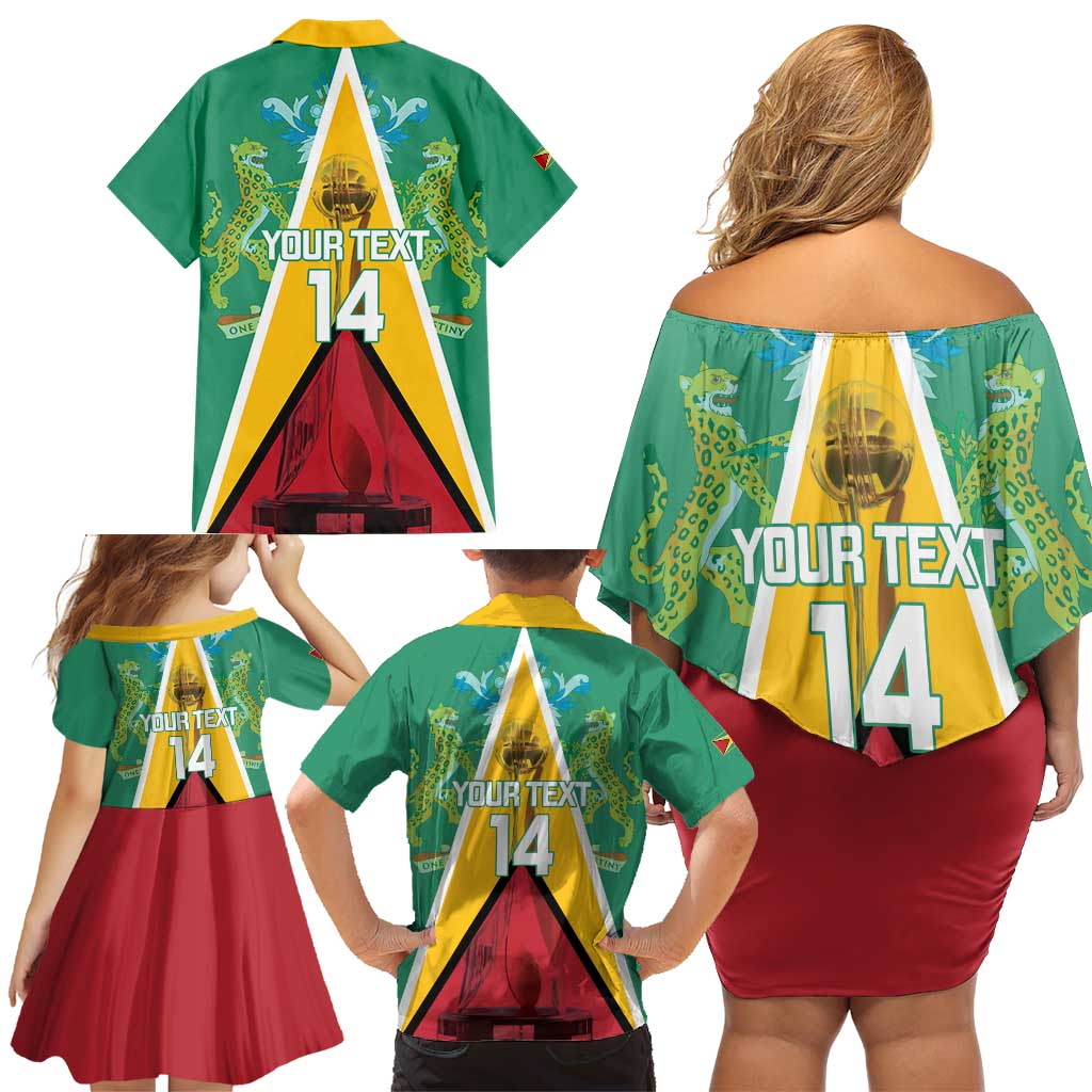 Custom Guyana Cricket Amazon Warriors Family Matching Off Shoulder Short Dress and Hawaiian Shirt Flag Style - Wonder Print Shop