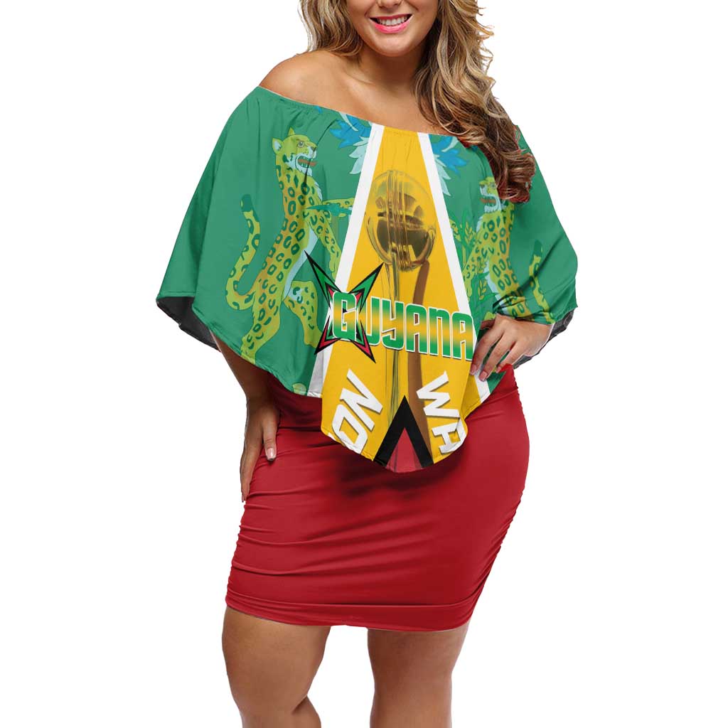 Custom Guyana Cricket Amazon Warriors Family Matching Off Shoulder Short Dress and Hawaiian Shirt Flag Style - Wonder Print Shop