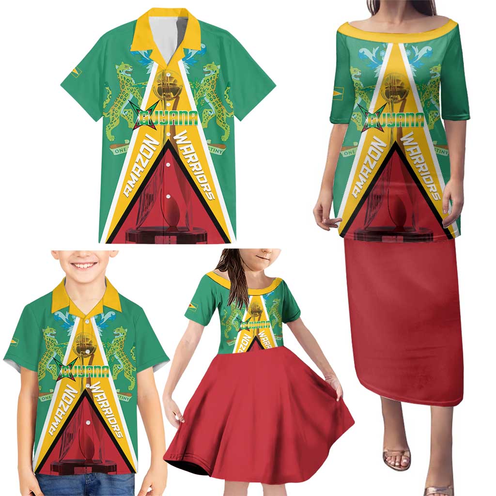 Custom Guyana Cricket Amazon Warriors Family Matching Puletasi and Hawaiian Shirt Flag Style - Wonder Print Shop
