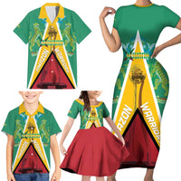 Custom Guyana Cricket Amazon Warriors Family Matching Short Sleeve Bodycon Dress and Hawaiian Shirt Flag Style - Wonder Print Shop