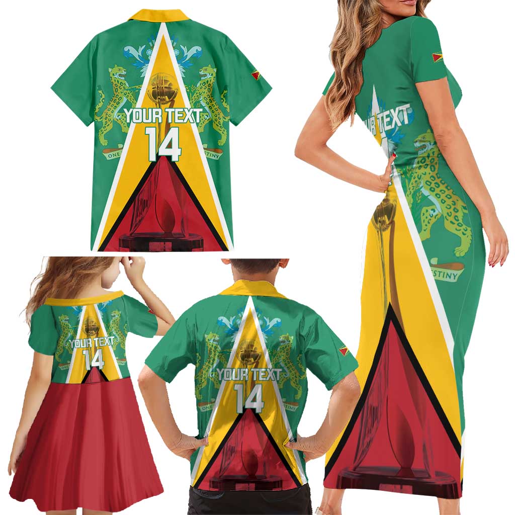 Custom Guyana Cricket Amazon Warriors Family Matching Short Sleeve Bodycon Dress and Hawaiian Shirt Flag Style - Wonder Print Shop
