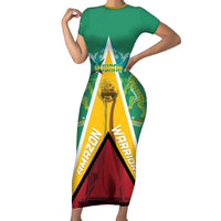 Custom Guyana Cricket Amazon Warriors Family Matching Short Sleeve Bodycon Dress and Hawaiian Shirt Flag Style - Wonder Print Shop