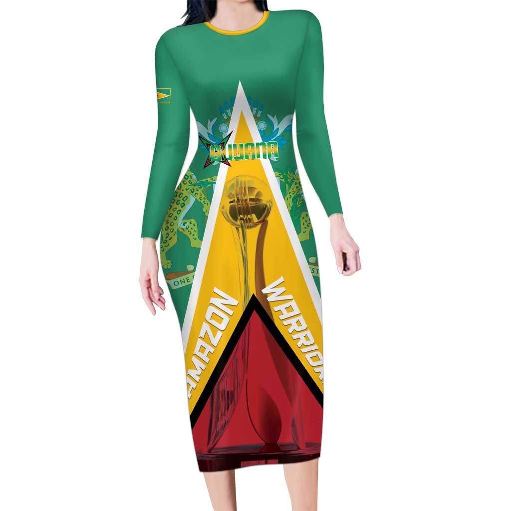Custom Guyana Cricket Amazon Warriors Long Sleeve Bodycon Dress Flag Style - Wonder Print Shop