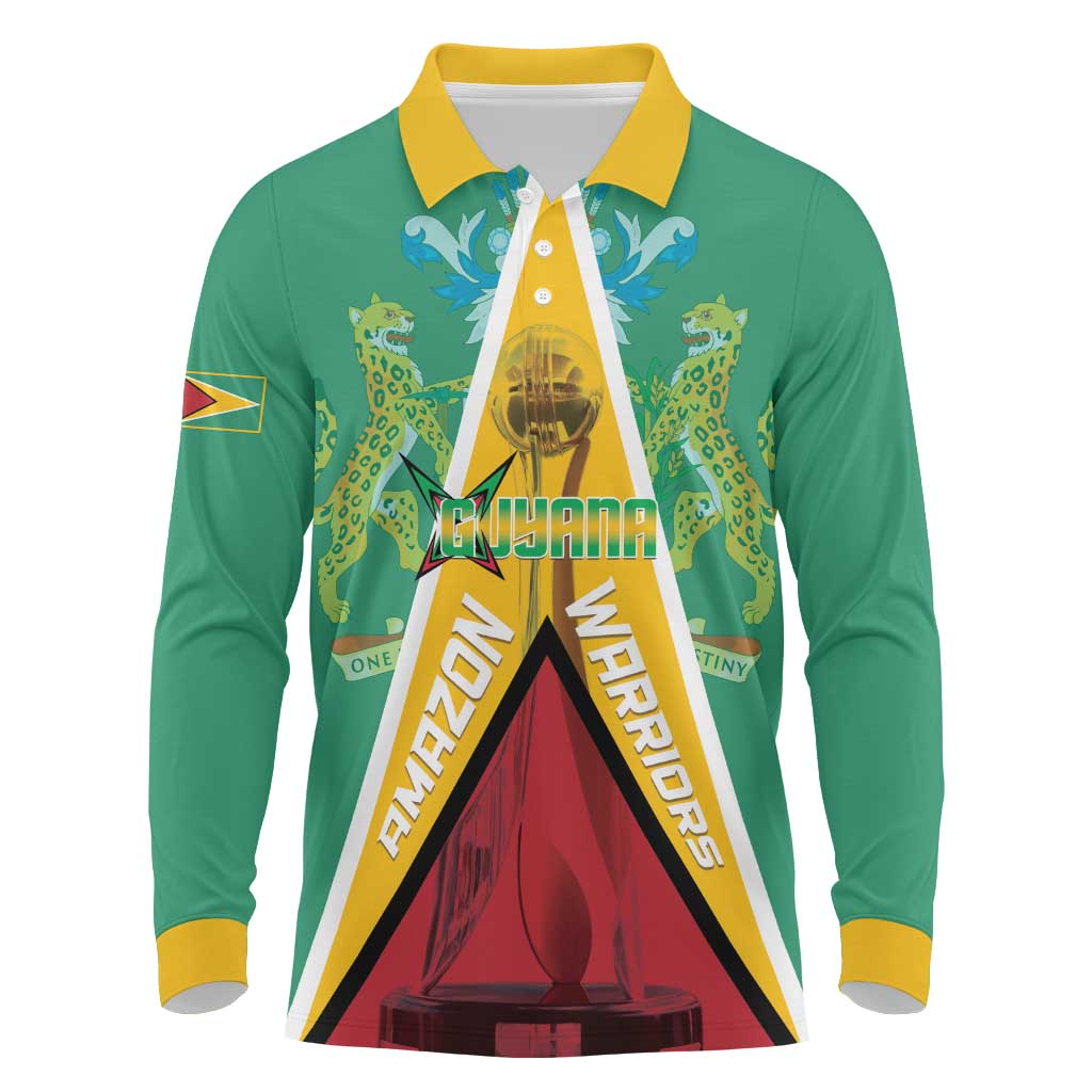 Custom Guyana Cricket Amazon Warriors Long Sleeve Polo Shirt Flag Style - Wonder Print Shop