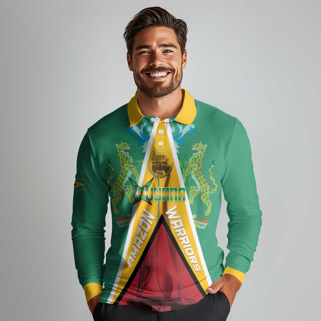 Custom Guyana Cricket Amazon Warriors Long Sleeve Polo Shirt Flag Style - Wonder Print Shop