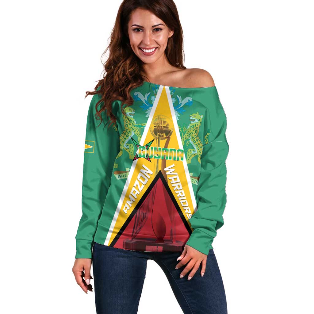 Custom Guyana Cricket Amazon Warriors Off Shoulder Sweater Flag Style - Wonder Print Shop
