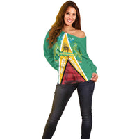 Custom Guyana Cricket Amazon Warriors Off Shoulder Sweater Flag Style - Wonder Print Shop