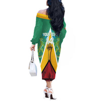 Custom Guyana Cricket Amazon Warriors Off The Shoulder Long Sleeve Dress Flag Style - Wonder Print Shop