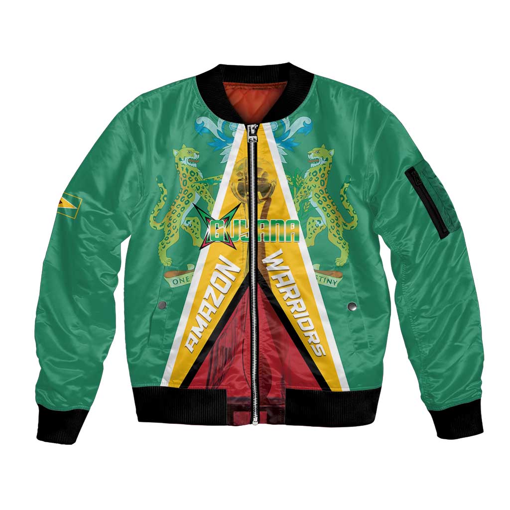Custom Guyana Cricket Amazon Warriors Sleeve Zip Bomber Jacket Flag Style - Wonder Print Shop