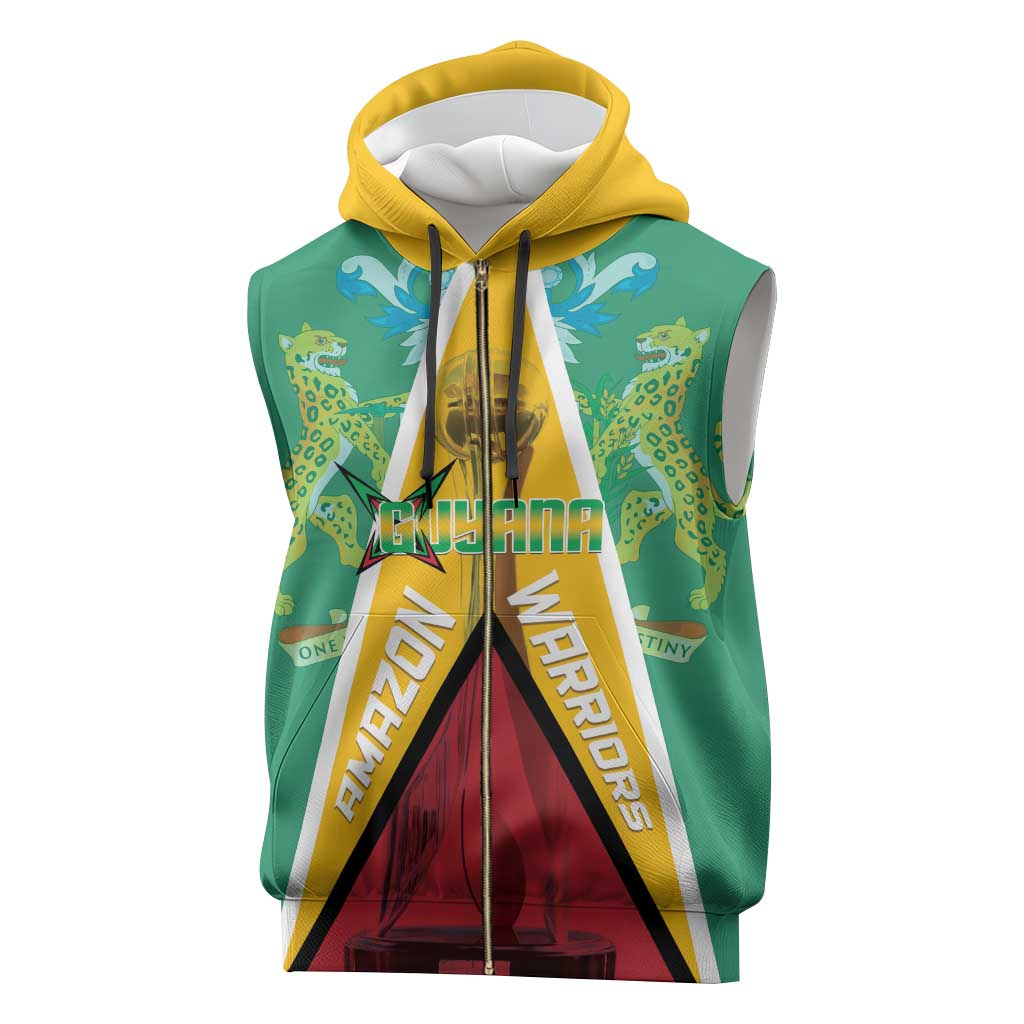 Custom Guyana Cricket Amazon Warriors Sleeveless Zip Hoodie Flag Style - Wonder Print Shop
