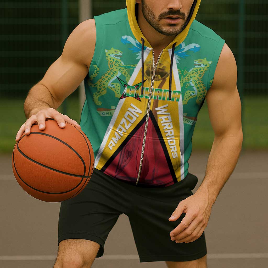 Custom Guyana Cricket Amazon Warriors Sleeveless Zip Hoodie Flag Style - Wonder Print Shop