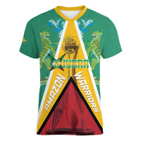Custom Guyana Cricket Amazon Warriors Women V-Neck T-Shirt Flag Style - Wonder Print Shop