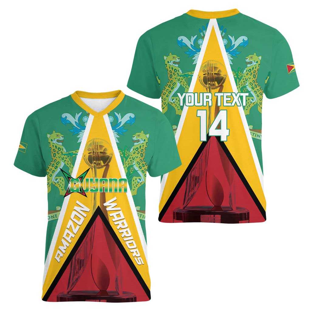Custom Guyana Cricket Amazon Warriors Women V-Neck T-Shirt Flag Style - Wonder Print Shop