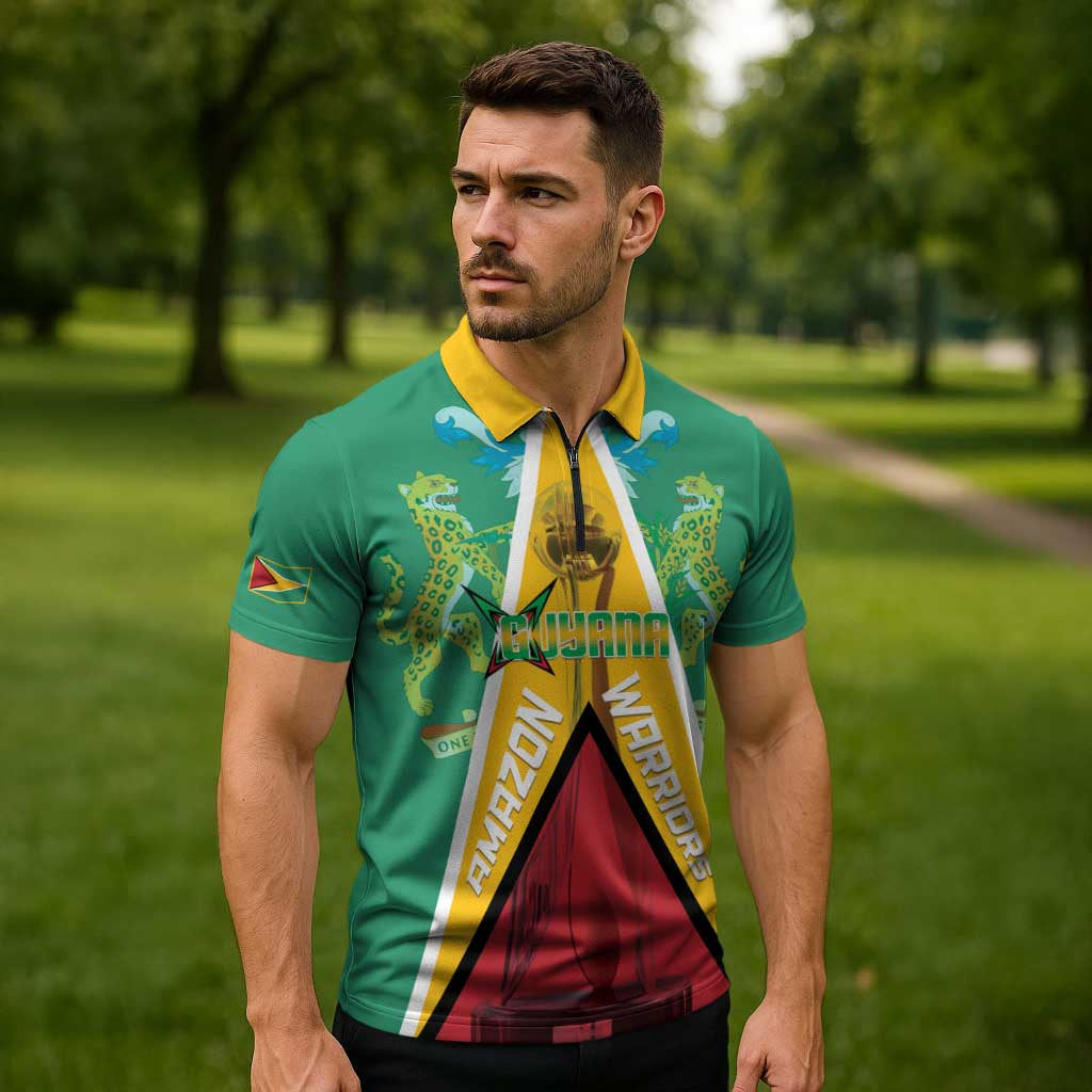 Custom Guyana Cricket Amazon Warriors Zipper Polo Shirt Flag Style - Wonder Print Shop